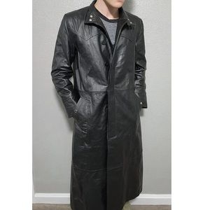 80sVintage Pelle Studio Black Leather Trench Coat Womens L